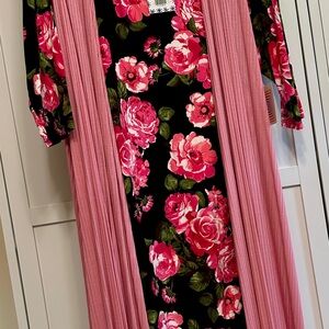 2 NWT pieces Piphany XL Amsterdam Rose Floral Dress & Pink LulaRoe Joy vest XL